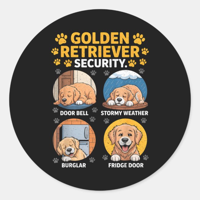 Goldens Tee Golden Retriever Security Funny  Runder Aufkleber (Vorderseite)