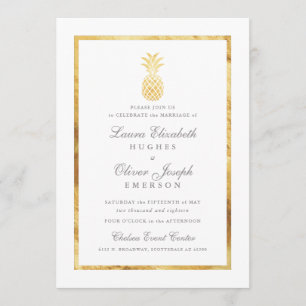 GoldenTropical Ananas Gold Wedding Invitations