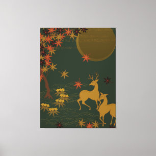 Goldfall Moon Rustikaler Wald Natur Deer Leinwanddruck