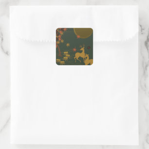Goldfall Moon Rustikaler Wald Natur Deer Quadratischer Aufkleber