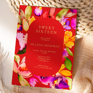 Goldfall übergroße Blumenwasserfarbe Süß 16 Einladung