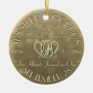 Goldfarbe für das Hochzeitmongramm-Jubiläum Keramikornament