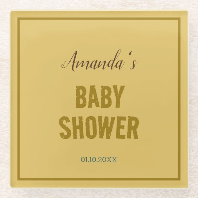 Goldfarbe Moderne Minimalistische Babydusche Glasuntersetzer (Vorderseite)