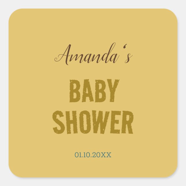 Goldfarbe Moderne Minimalistische Babydusche Quadratischer Aufkleber (Vorderseite)