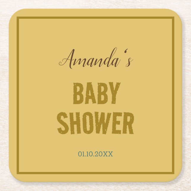 Goldfarbe Moderne Minimalistische Babydusche Rechteckiger Pappuntersetzer (Vorderseite)