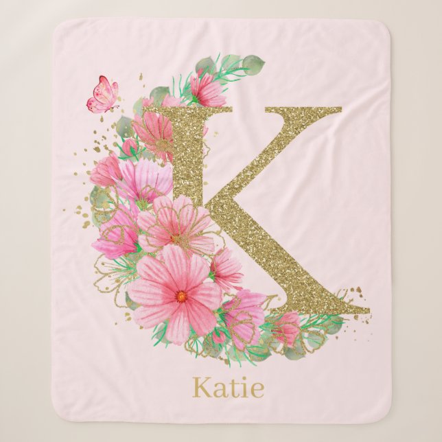 Goldfarben-Monogramm-Buchstaben K Sherpadecke (Vorderseite)
