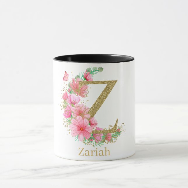 Goldfarben-Monogramm-Buchstaben Z Tasse (Zentrum)