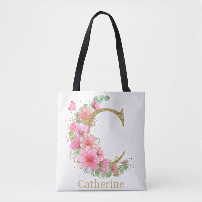 Goldfarben und Blumenmonogramm, Buchstabe C Tasche (Vorderseite)