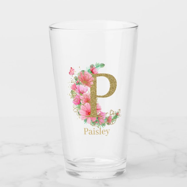 Goldfarben und Blumenmonogramm P Glas (Vorderseite)