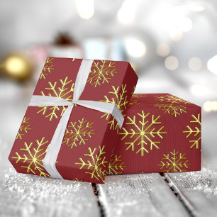 Goldfarbene 3D-Schneeflocke Rotes Weihnachtsgesche Geschenkpapier