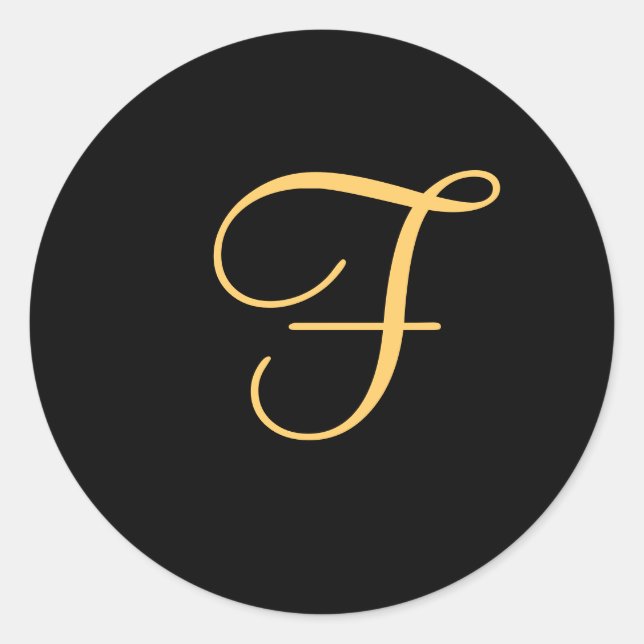 Goldfarbene Anfangsbuchstabe "F" auf schwarzen Mon Runder Aufkleber (Vorderseite)