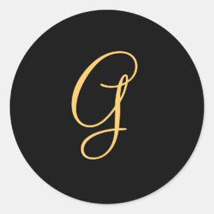 Goldfarbene Anfangsfarben G auf schwarzen Monogram Runder Aufkleber
