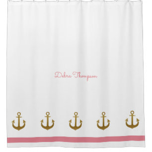 goldfarbene Anker, nautisch rosa und personalisier Duschvorhang