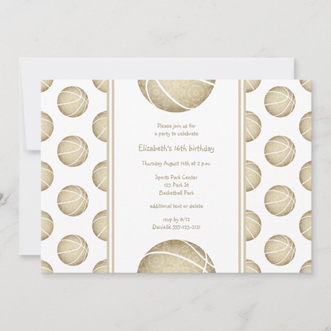goldfarbene Basketball-Party Einladung (Vorderseite)