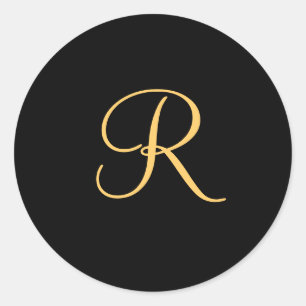 Goldfarbene erste R auf schwarzen Monogramm rund Runder Aufkleber