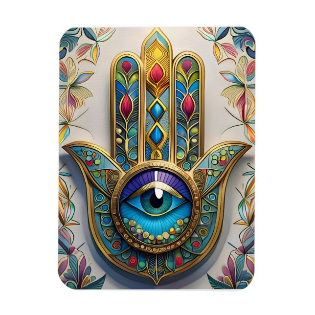 Goldfarbene Filigree Blaugrün, drittes Auge Hamsa Magnet (Vertikal)