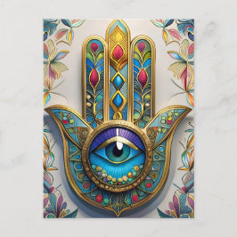 Goldfarbene Filigree Blaugrün, drittes Auge Hamsa Postkarte