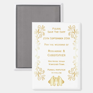 Goldfarbene Glocken-Design-Hochzeit speichern das Magnet