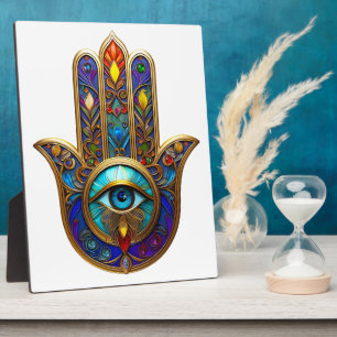 Goldfarbene Hamsa Türkis Saphir Drittes Auge Fotoplatte