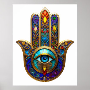 Goldfarbene Hamsa Türkis Saphir Drittes Auge  Poster