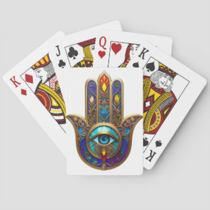 Goldfarbene Hamsa Türkis Saphir Drittes Auge Spielkarten