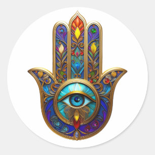 Goldfarbene Hamsa-Turquoise Saphir Drittes Auge  Runder Aufkleber