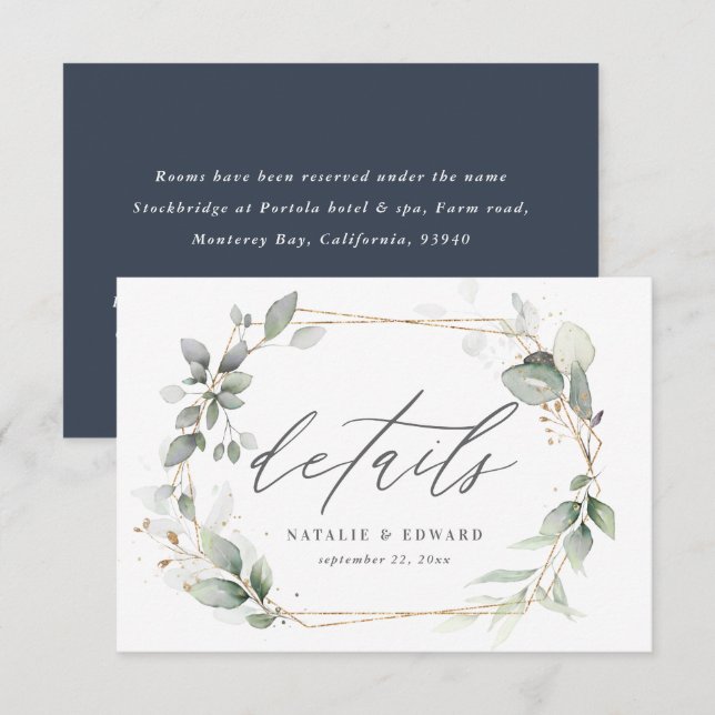 goldfarbene Hochzeitsdetails RSVP Karte (Vorne/Hinten)