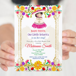 Goldfarbene mexikanische Floral Fiesta Baby Shower Einladung