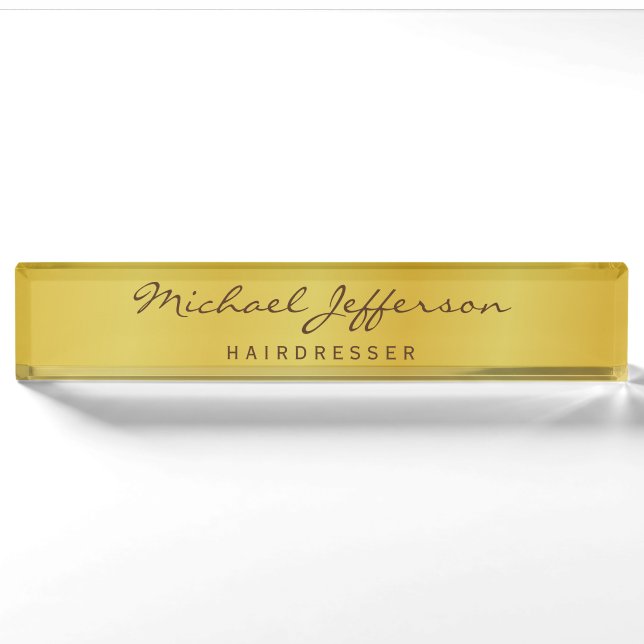 Goldfarbene professionelle Handschrift Schrift Namensplakette (Vorderseite)