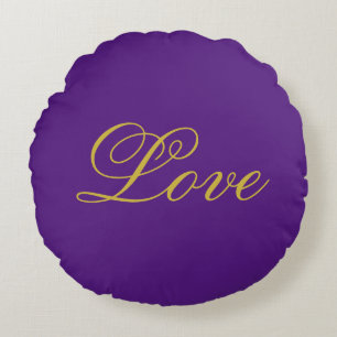 Goldfarbene Schrift Liebe Lila Kalligrafie Rundes Kissen