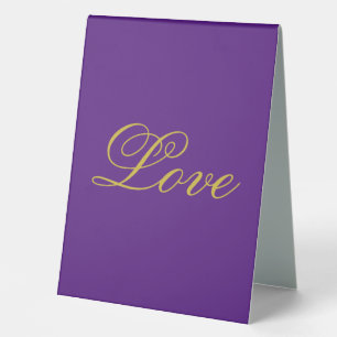 Goldfarbene Schrift Liebe Lila Kalligrafie Tischaufsteller