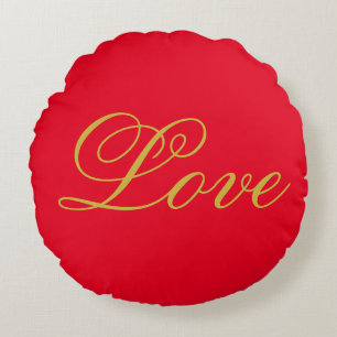 Goldfarbene Schrift Rot Liebe Hochzeit Kalligrafie Rundes Kissen
