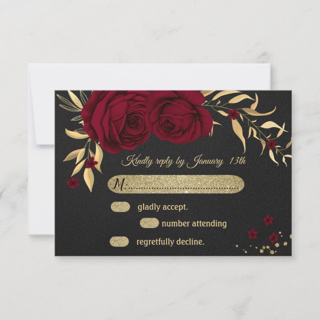 goldfarbene schwarze RSVP-Karte RSVP Karte (Vorderseite)