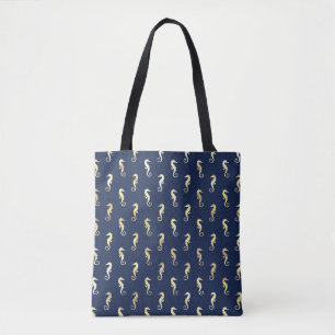 Goldfarbene Seepferdchen auf Marineblau Tasche