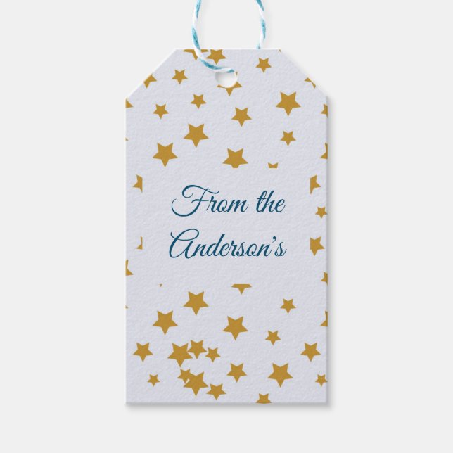 Goldfarbene Sternenoberflächen-Muster aus dem Name Geschenkanhänger (Vorderseite)