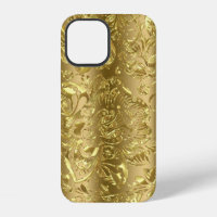 Goldfarbener Blumendamast mit goldenem Hintergrund
