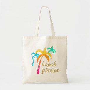 goldfarbener Glitzer "Beach bitte" mit bunten Palm Tragetasche