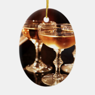 goldfarbener Sekttoast Keramik Ornament