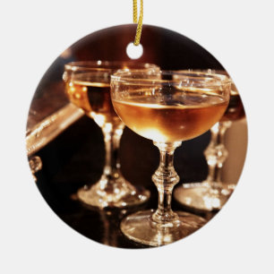 goldfarbener Sekttoast Keramik Ornament