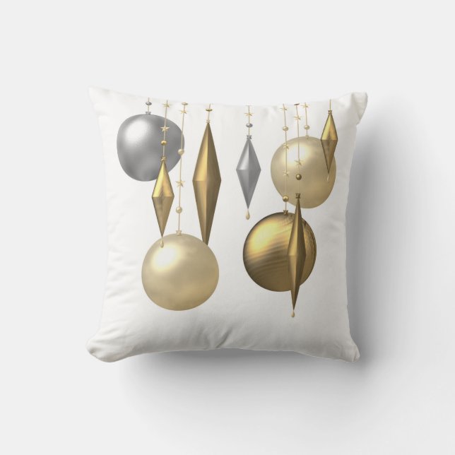 goldfarbener Weihnachtsball mit weißem Hintergrund Kissen (Vorderseite)