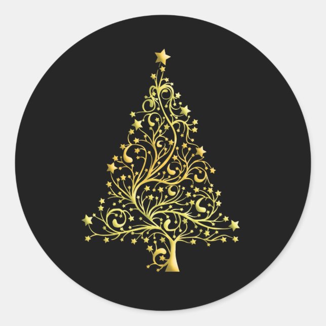 goldfarbener Weihnachtsbaum Runder Aufkleber (Vorderseite)