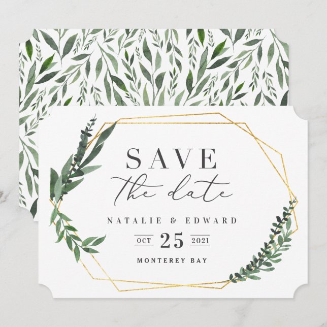 goldfarbenes Aquarell Einladung (Vorne/Hinten)