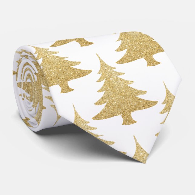 goldfarbenes Weihnachtsbaummuster Krawatte (Gerollt)