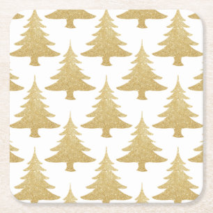 goldfarbenes Weihnachtsbaummuster Rechteckiger Pappuntersetzer