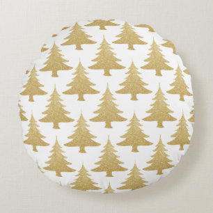 goldfarbenes Weihnachtsbaummuster Rundes Kissen