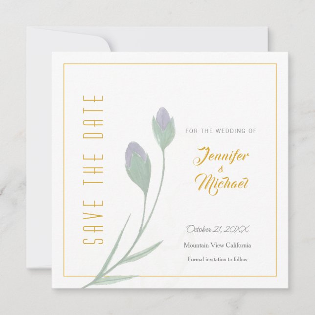 Goldfarbige Calligrapy-Blume für Hochzeiten Save t Einladung (Vorderseite)