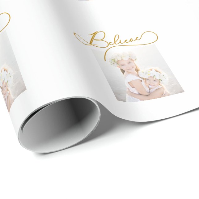 Goldfarbige Schrift mit Foto Weihnachten Geschenkpapier (Rolleneckpunkt)