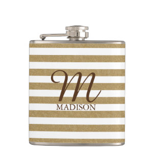 Goldfaser aus Glitzer mit Monogramm Flachmann