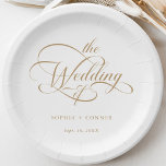 Goldfeine, elegante Hochzeit Pappteller<br><div class="desc">Einfache Goldplatte und weiße Hochzeitspapierplatte mit eleganter, romantischer Wirbler Kalligraphie-Schrift mit Ihren Namen. Für eine weiter gehende Anpassung dieses Designs klicken Sie bitte auf den BUTTON BLAU DESIGN TOOL oben!</div>