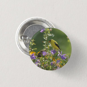 Goldfinch auf einer Harebell-Blume Button
